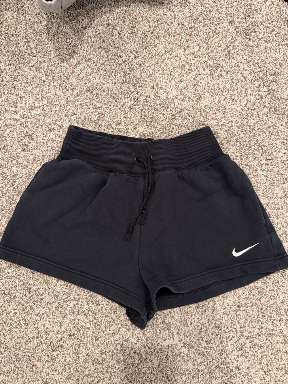 Nike Women’s Black Athletic Shorts with White Swoosh
